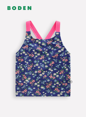 代购英国Mini BODEN女童粉蓝色小碎花泳衣吊带背心T恤2-14岁G5838