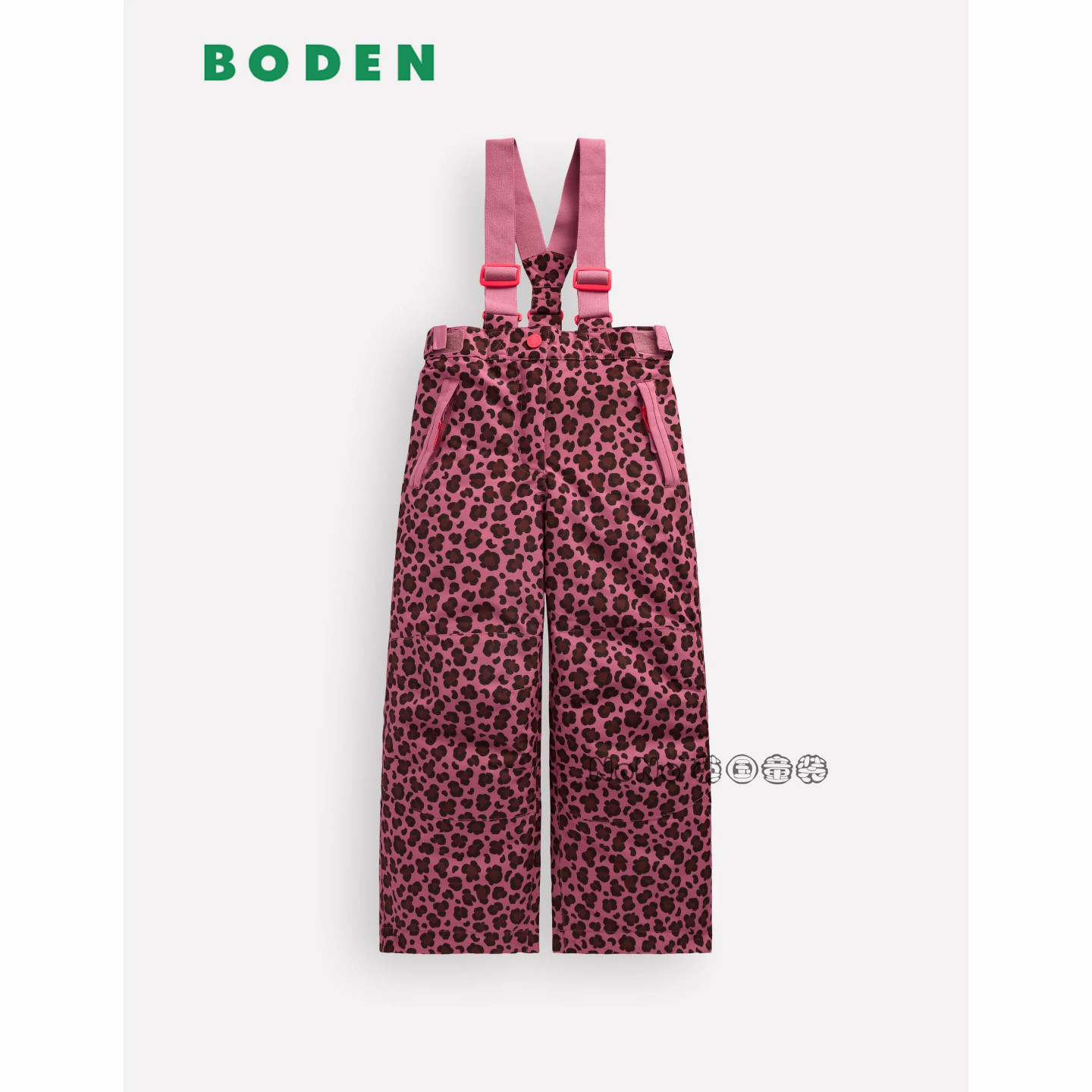 英国Mini Boden女童粉色豹纹滑雪裤休闲背带防寒保暖2-14岁G6186