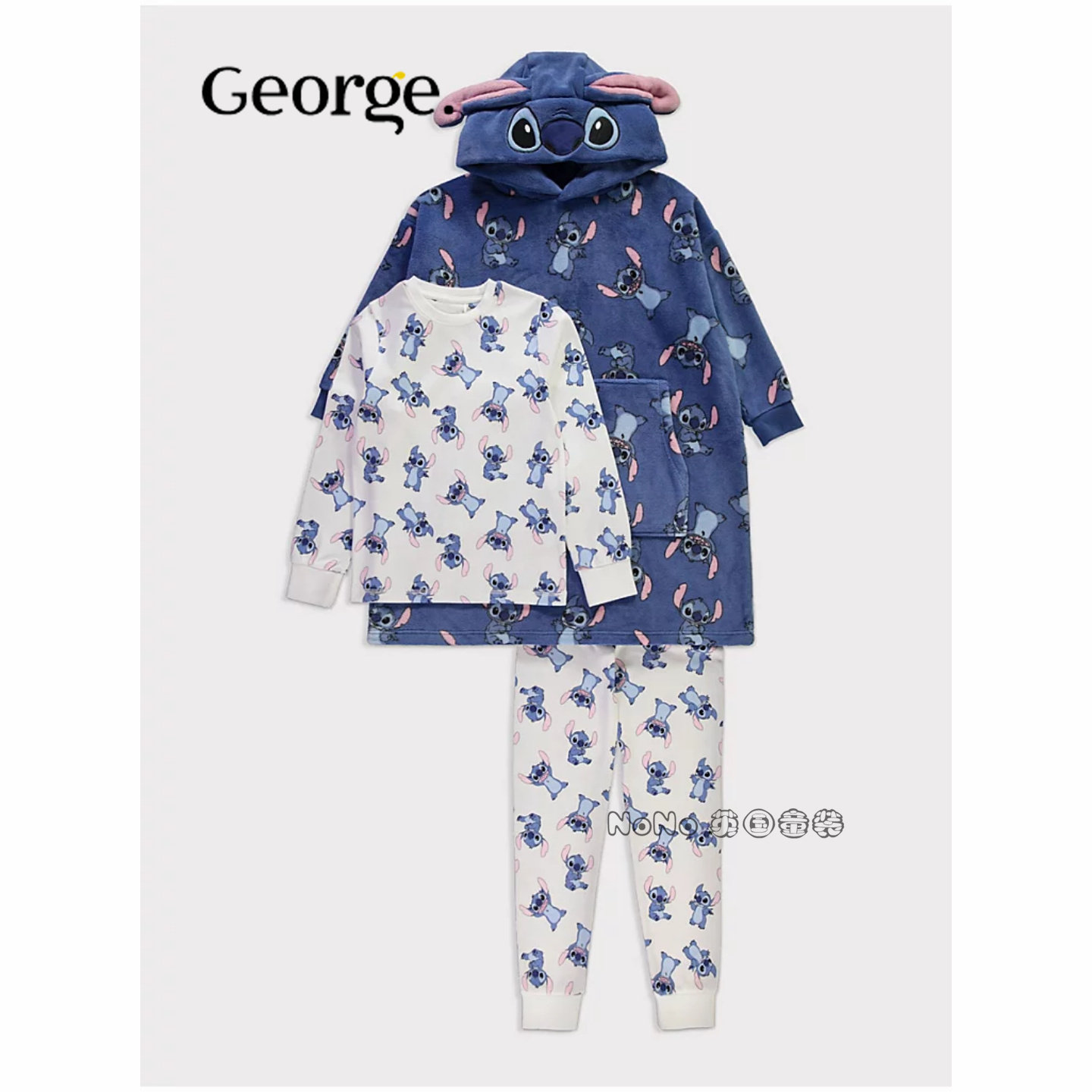 现货英国乔治George女童史迪奇史迪仔睡浴袍家居服睡衣秋裤纯棉
