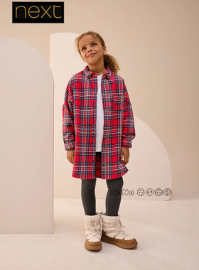 Next英国女大童亲子新款红色格子衬衫长袖衬衣纯棉宽松W35-981