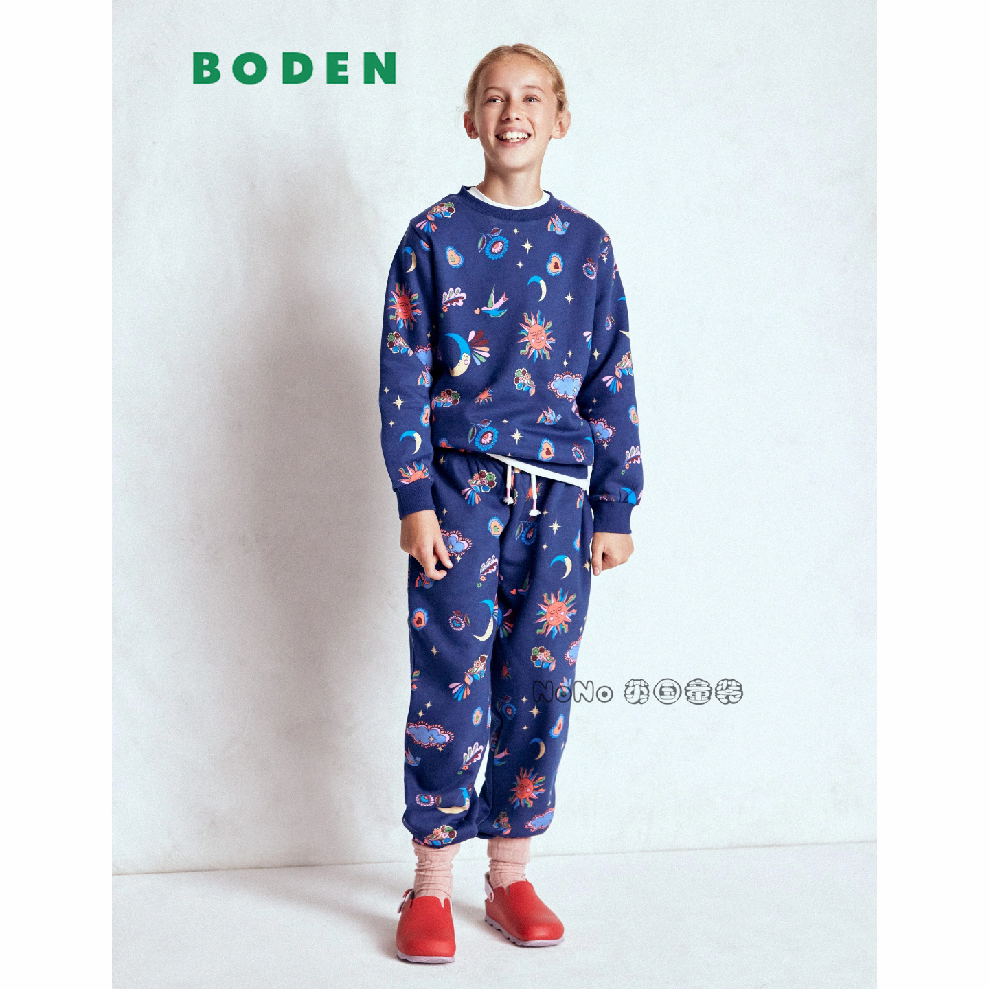 英国Mini Boden女童太阳月亮碎花卫衣衫运动长裤2-12岁纯棉G5726