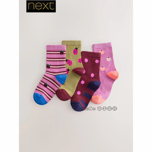 英国Next儿童粉紫绿色甲虫蓝莓中筒短袜棉质袜子套装新款V64-701