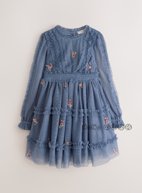英国NEXT女童Laura刺绣网纱重工礼服演出连衣裙2-13岁新款Y79-250