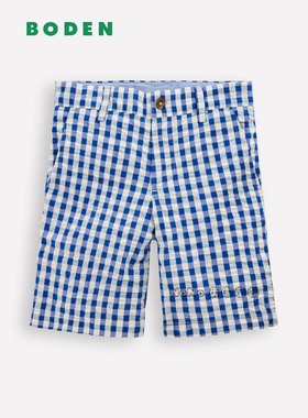 代购英国Mini Boden男童蓝白色格子全棉短裤休闲新款2-14岁B3212