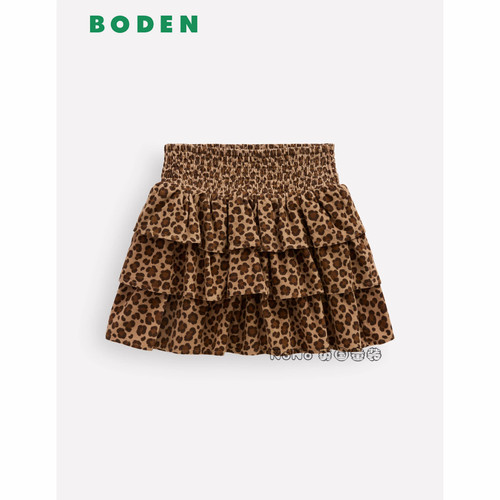 英国Mini Boden正品女童咖色豹纹蛋糕多层半身裙新款2-14岁G5828