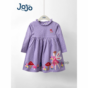 现货英国JoJo Maman Bebe女童紫色花仙子长袖连衣裙纯棉F87-364