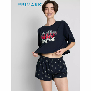 代购英国Primark女款成人大童藏青色米奇短袖T恤家居服睡衣裤全棉