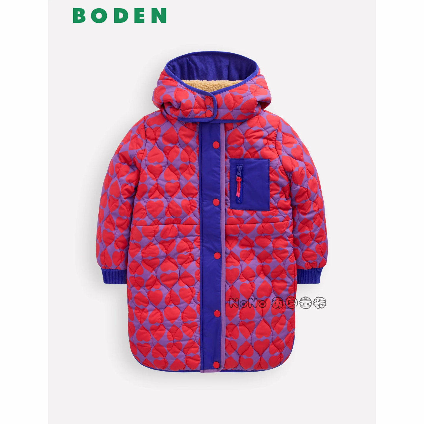 英国Mini BODEN女童粉蓝色爱心外套棉服加厚棉衣长款2-14岁G5622