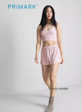 英国Primark正品女款成人大童粉色小龙虾印花背心家居服睡衣短裤