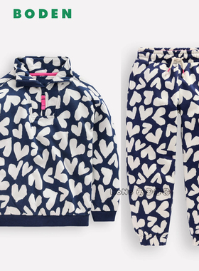 英国Mini Boden女童蓝白色爱心卫衣衫运动阔腿长裤2-14岁G5751