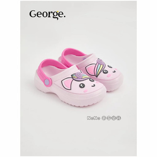 现货 英国乔治George正品女童粉色独角兽包头凉拖鞋凉鞋洞洞鞋