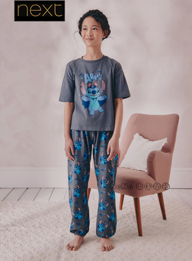 英国Next正品女大童亲子灰色史迪奇仔T恤短袖家居服睡衣裤F21-542