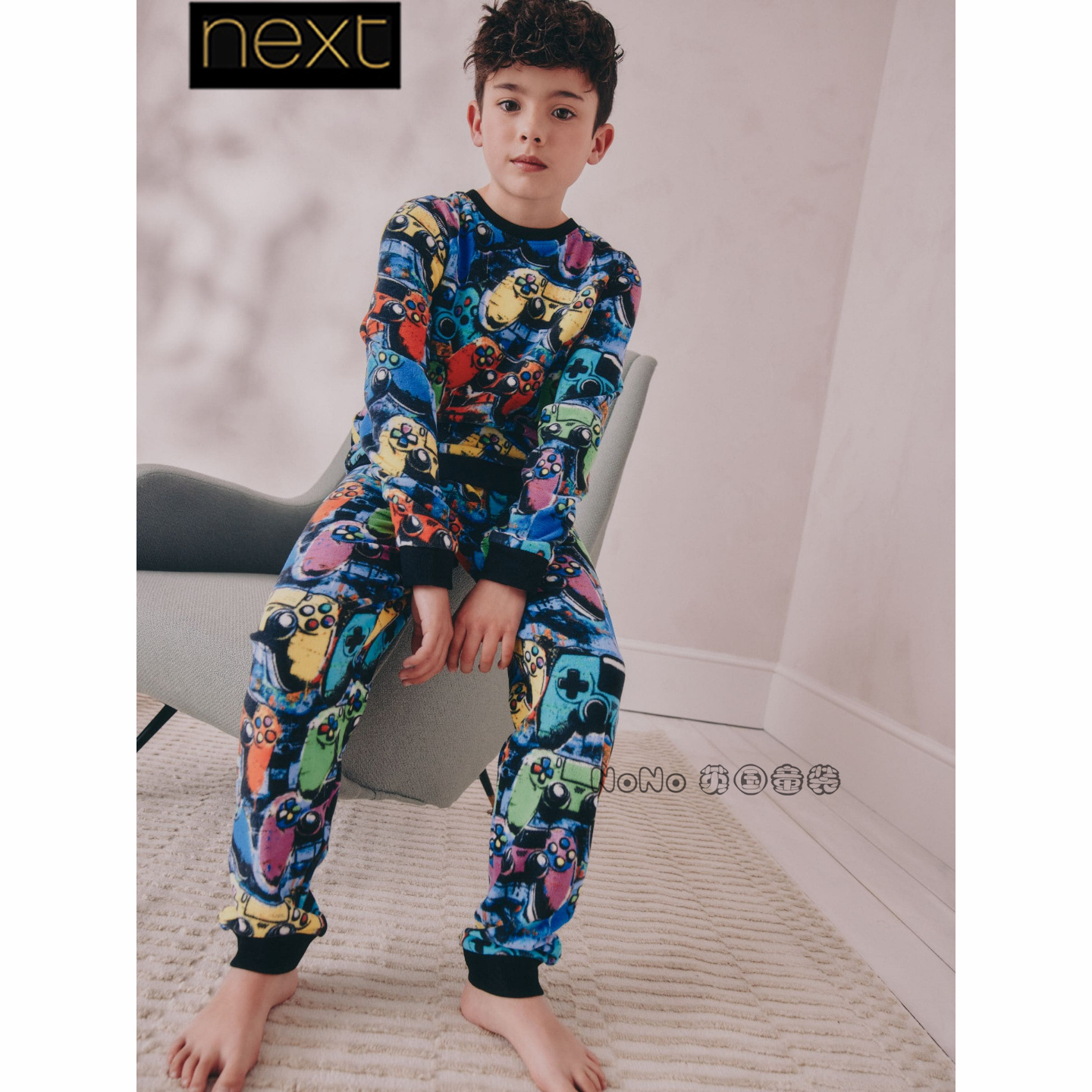英国Next男大童亲子彩色手柄亲肤绒家居服睡衣裤3-16岁F70-646