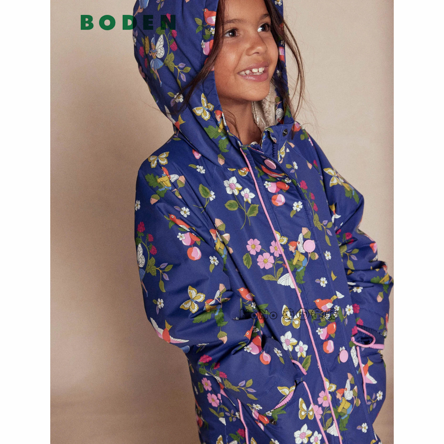 英国Mini BODEN女童蓝色碎花花仙子外套羊羔毛棉服轻薄棉衣G5564