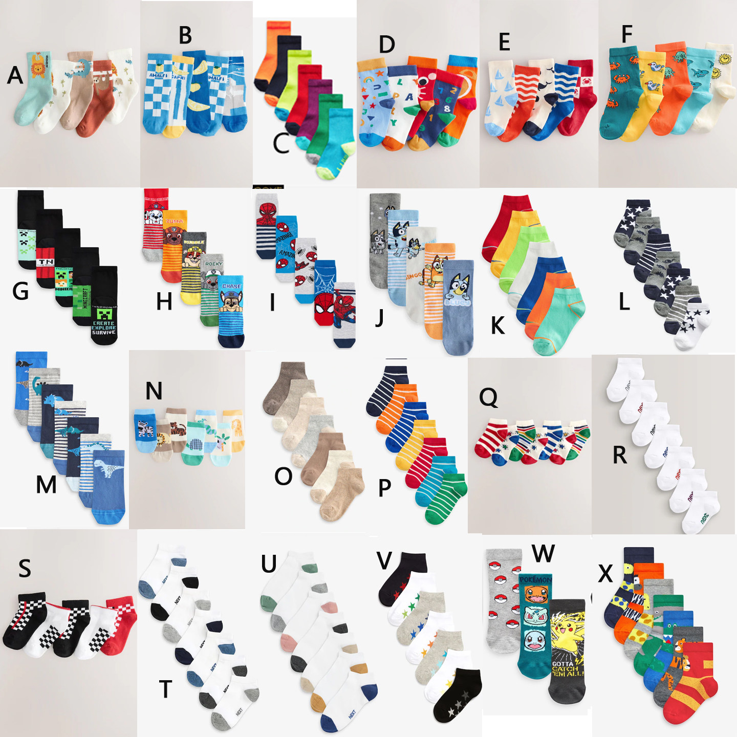 Next英国男童PRIMARK怪兽汪汪队星星袜子棉袜布鲁伊蜘蛛侠条纹星