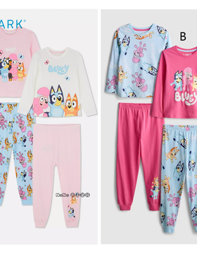 代购英国Primark儿童布鲁伊粉白蓝色宾果纯棉长袖家居服睡衣秋裤