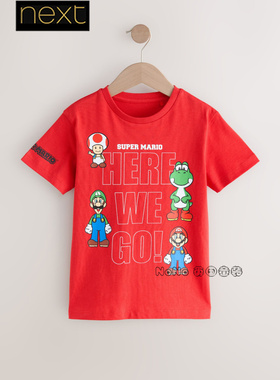 英国Next正品男大童亲子红色马里奥T恤衫宽松纯棉吸汗E39-353