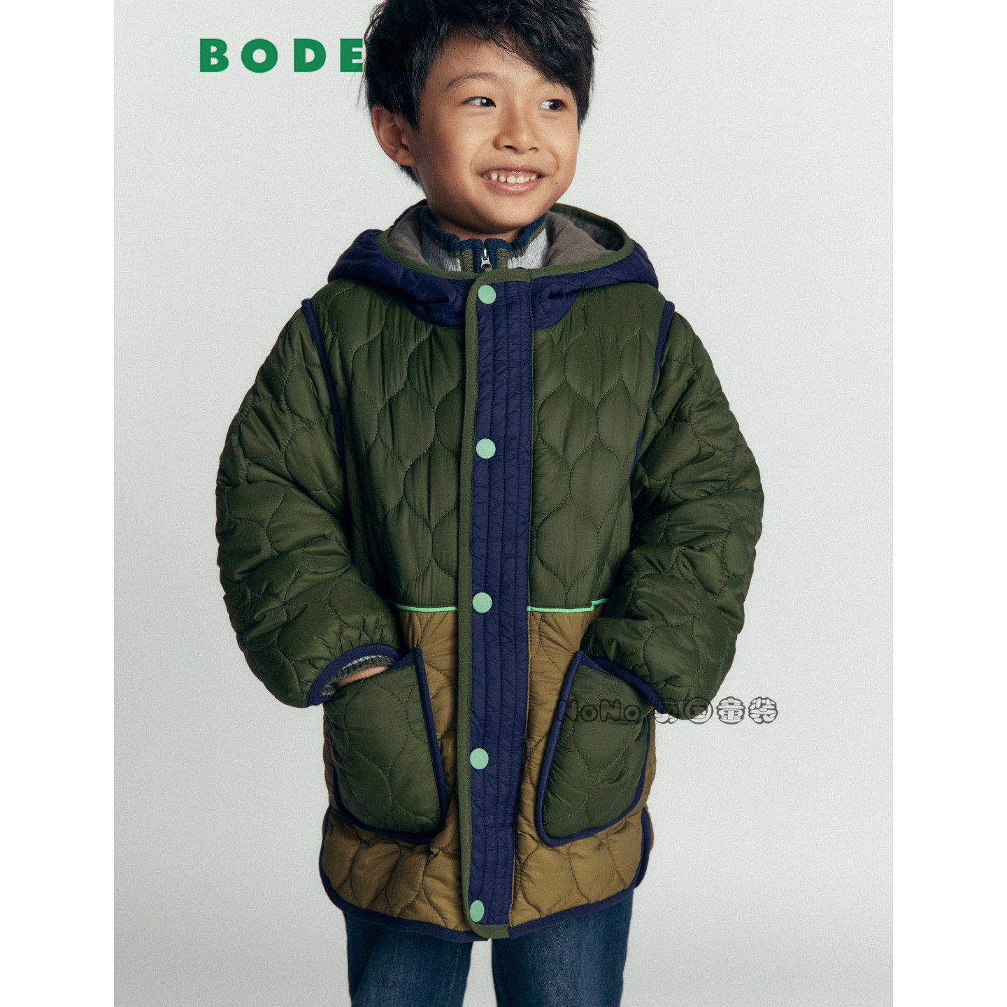 英国Mini BODEN正品男童蓝绿色外套棉衣棉服连帽2-14岁新款B3298