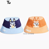 英国TU正品 蓝色BLUEY布鲁伊立体耳朵橙宾果双面戴全棉渔夫帽遮阳