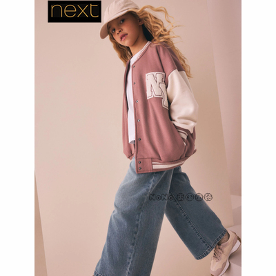 英国Next女大童亲子粉棕白色棒球服学院风夹克3-16岁新款G06-189