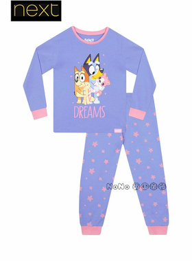 英国Next女童正品紫色布鲁宾果家居服长袖睡衣秋裤纯棉AN7-875