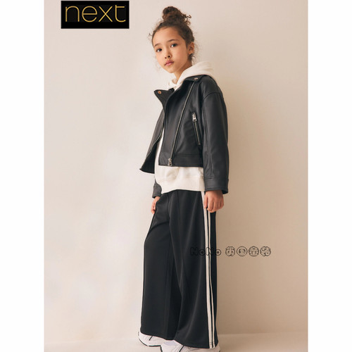 英国Next正品女大童款亲子黑白色侧边条阔腿裤休闲3-16岁G75-123