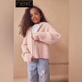 代购 女大童亲子粉色毛衣针织毛衫 开衫 英国Next正品 连帽Q87 986