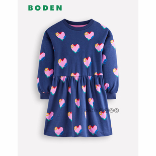 英国Mini Boden女童粉蓝色爱心卫衣裙全棉长袖连衣裙2-12岁G5767