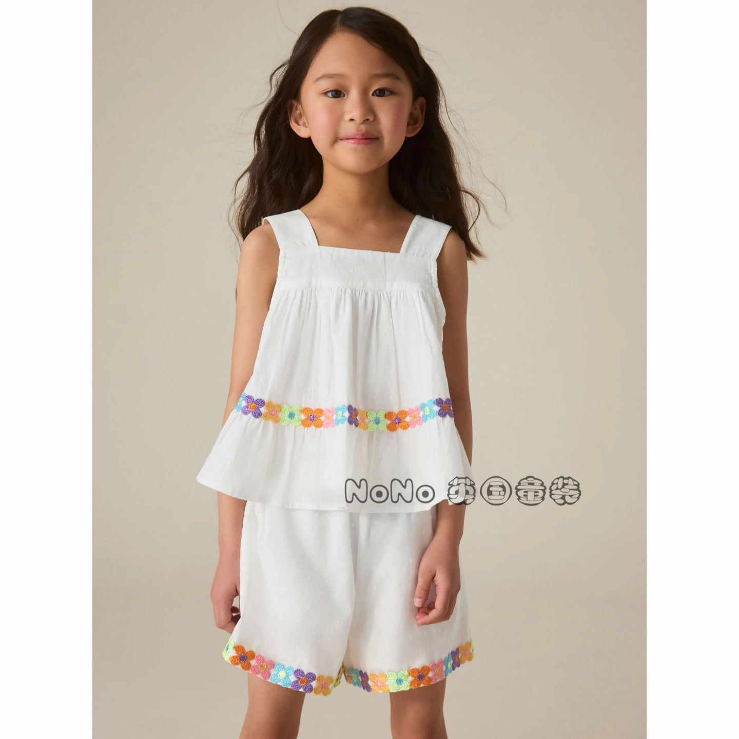 英国Little Bird女童彩色花朵刺绣吊带T恤短裤套装1-12岁H47-840