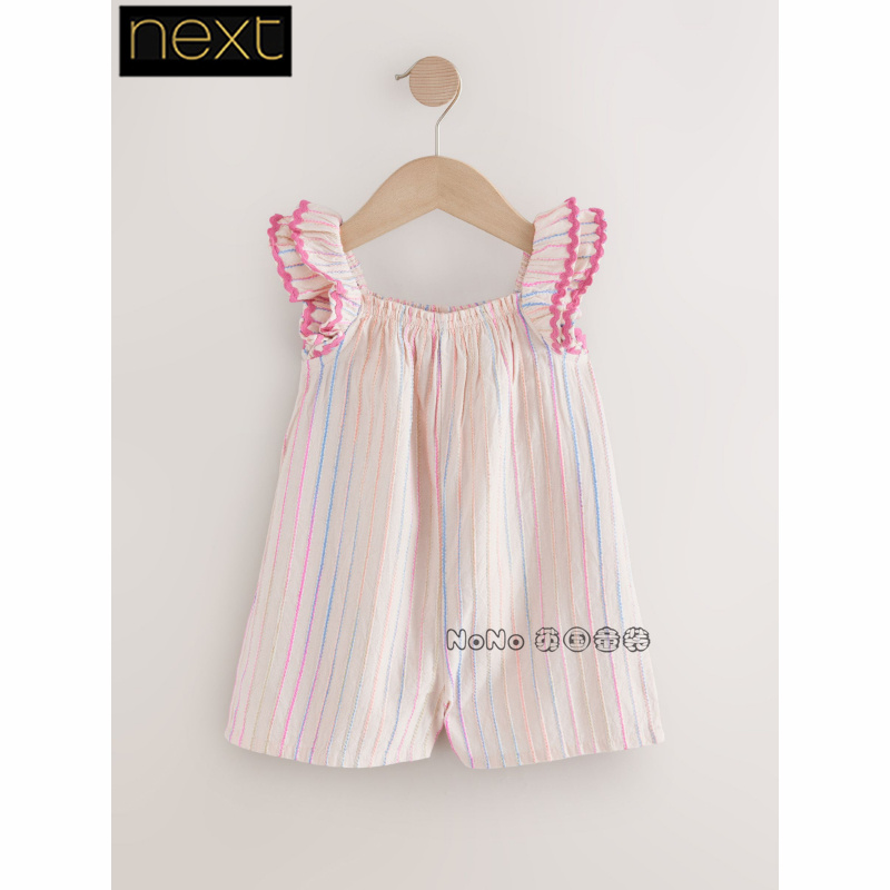 Next英国正品代购女童粉色彩虹条纹连身裤体裤连身衣沙滩E29-087
