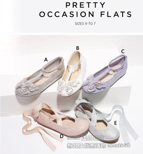 现货Next英国女童大童可亲子船鞋绑带伴娘礼服鞋白色粉色丁香紫