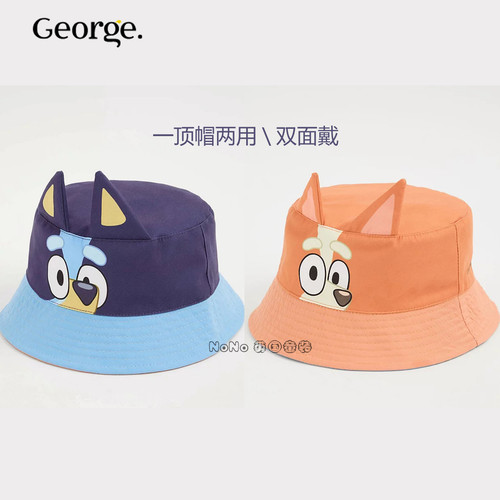 现货英国GEORGE乔治BLUEY布鲁伊立体耳朵橙宾果双面戴渔夫帽遮阳