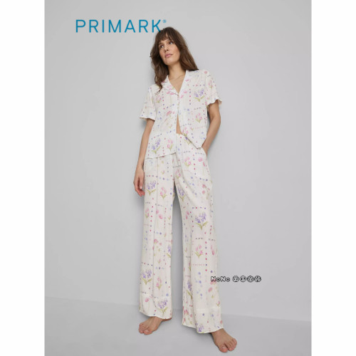英国Primark女款成人大童粉紫色花朵短袖家居服睡衣长裤新款轻薄