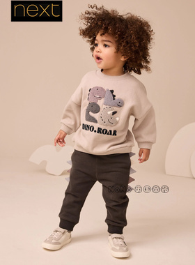 英国Next男童灰色恐龙刺绣立体卫衣运动裤休闲套装1-7岁F14-876