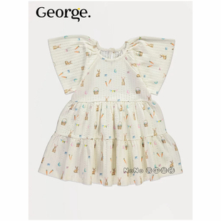 英国乔治George女童卡通兔子印花胡萝卜短袖连衣裙纯棉1381233