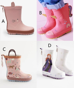 现货英国Next正品女童猫咪兔子粉紫色冰雪彩虹独角兽雨靴雨鞋