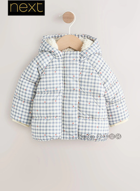 英国Next代购女婴儿格子波点灰色加厚外套绒内衬冬季新款F00-010