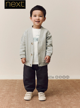 英国Next正品代购男童灰色开衫汽车T恤卫裤裤运动套装休闲F60-097