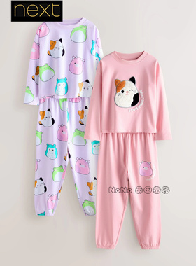 英国Next女大童亲子粉紫色公仔猫长袖家居服睡衣裤5-14岁F21-666