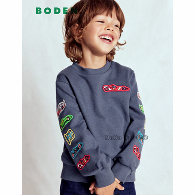 英国Mini Boden男童赛车贴布卫衣运动衫套纯棉圆领2-12岁B3137