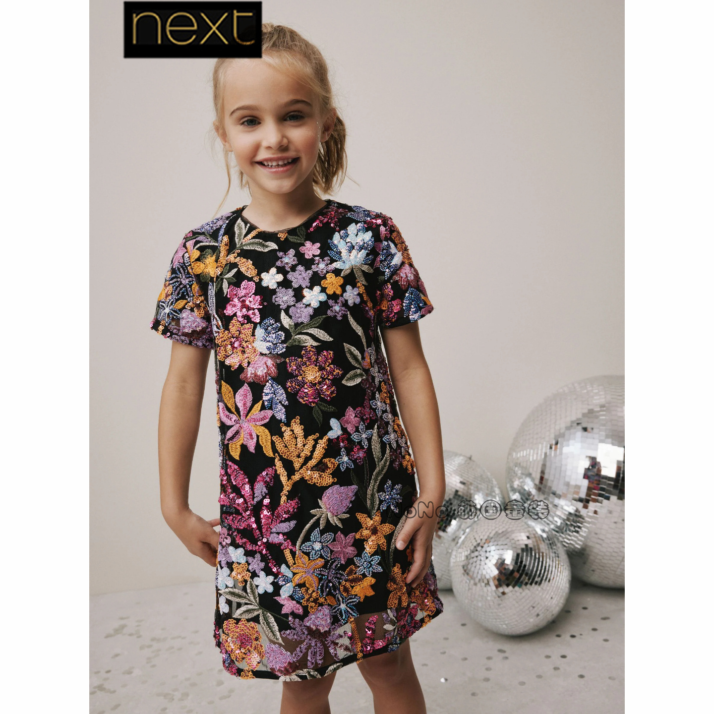英国Next女大童亲子重工亮片缇花演出礼服连衣裙3-16岁F80-157