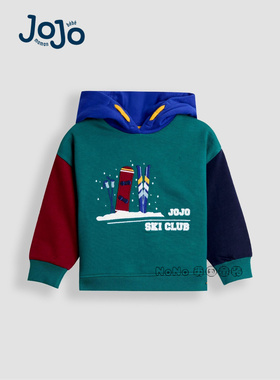英国JoJo Maman Bebe男童蓝绿色滑雪连帽运动卫衣1-9岁F96-799