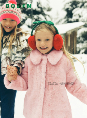 英国Mini BODEN女童粉色毛毛外套棉服翻领大衣仿皮草2-14岁G5682