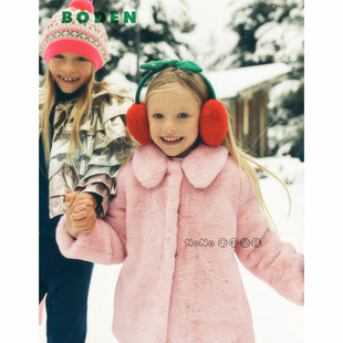 英国Mini BODEN女童粉色毛毛外套棉服翻领大衣仿皮草2-14岁G5682