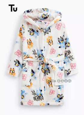 现货TU英国正品儿童乳白色布鲁伊宾果抓绒睡袍浴袍家居服不掉毛
