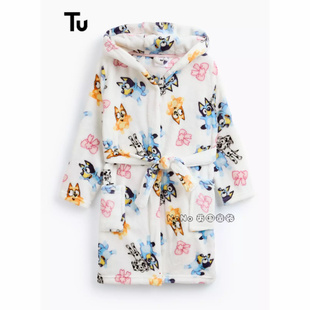 现货TU英国正品儿童乳白色布鲁伊宾果抓绒睡袍浴袍家居服不掉毛