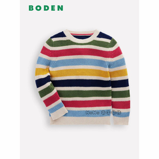 纯棉抗起球 代购 英国Mini BODEN正品 儿童彩虹条纹毛衣针织套头衫