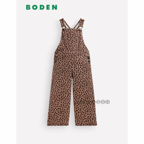 英国Mini Boden女童棕色豹纹背带阔腿长裤全棉2-14岁新款G6106