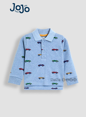 英国Jojo Maman Bebe男童浅蓝色赛车POLO衫长袖T恤纯棉F96-793