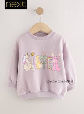 英国Next正品代购女童紫色姐妹独角兽兔子卫衣运动衫套头W31-391